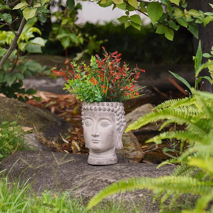 Buddha - Face Flower Pot - Head Planters - Garden Statue - Cactus Succulents - Image 8