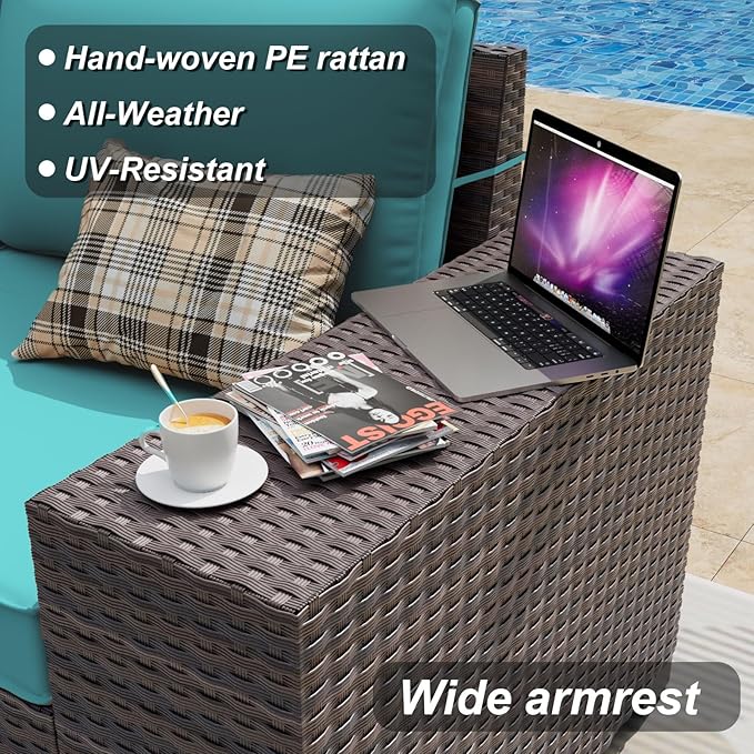 ALAULM 12 Pieces Outdoor Patio Furniture Set Sectional Sofa Sets Brown PE - Image 2