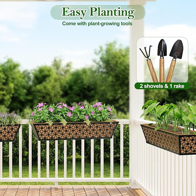 SPECILITE 30" Window Boxes Planters, Heavy Duty Metal Railing Planter Boxes - Image 5