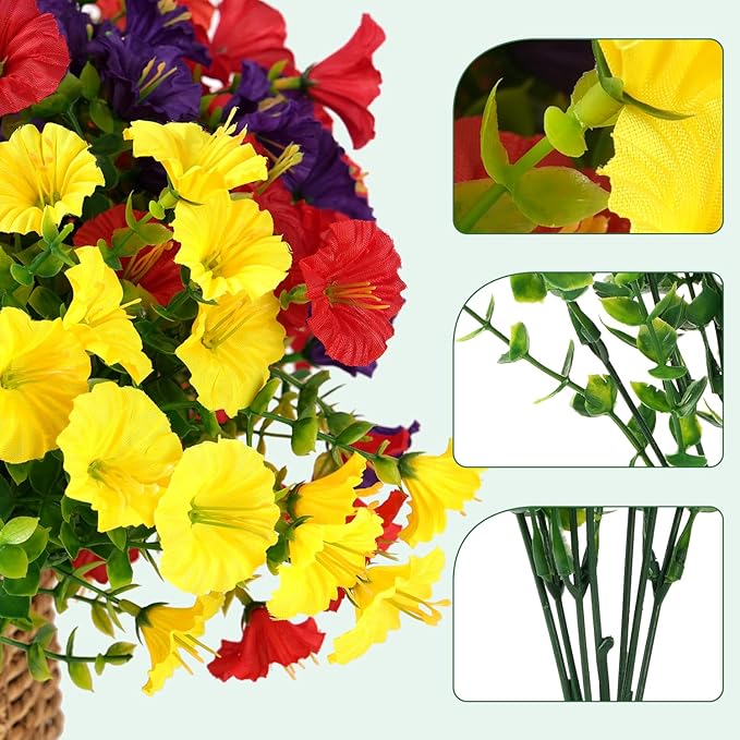 Artificial Flowers for Outdoors, UV Resistant Fake Silk Morning Glory, - Image 4