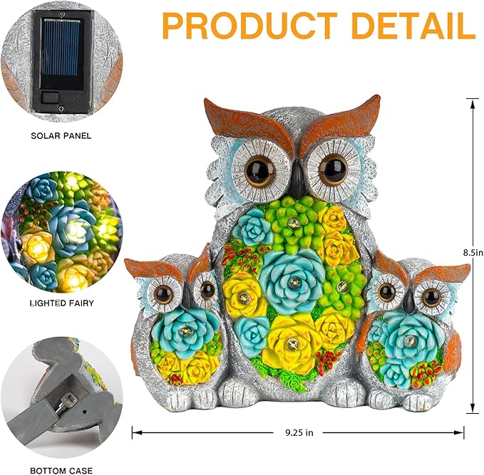 Solar Garden Statue Owl Decor – Cute Owl Family Figurines - Image 8