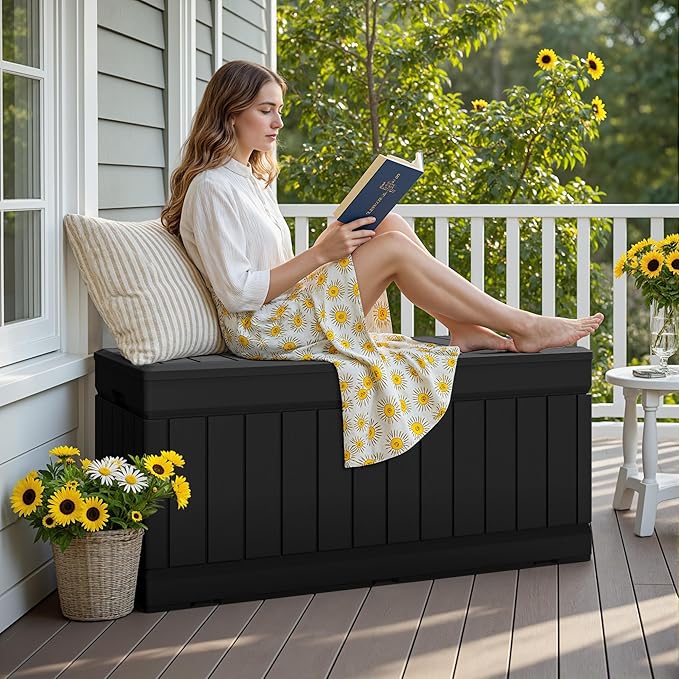 JUMMICO 78 Gallon Outdoor Deck Box Large Resin Storage Box - Image 6