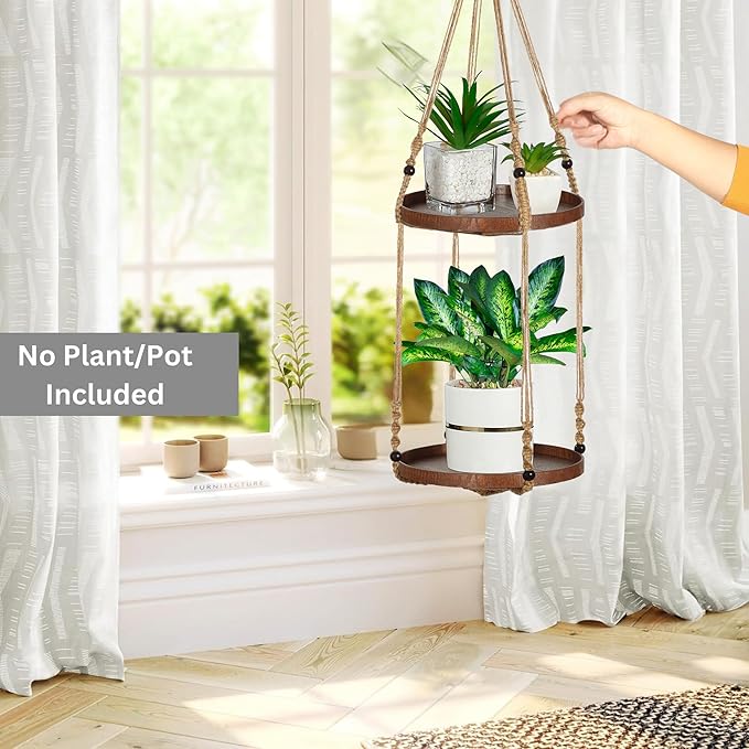 2 Tier Macrame Plant Hanger | Plant Hanger Indoor, Hanging Planter | Hanging - Image 6