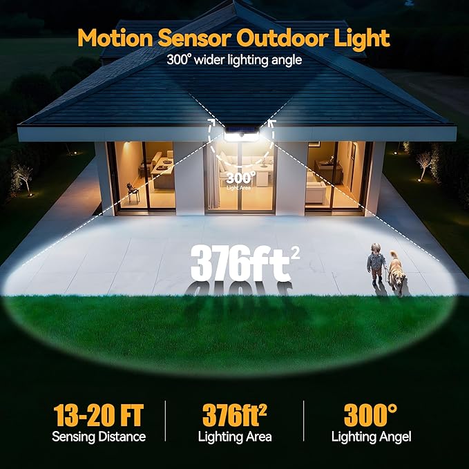 TECKNET 416 LED Solar Lights Outdoor Waterproof, 300° Angle & 3 Lighting Modes - Image 6