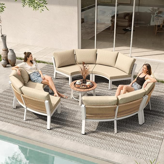 Outdoor Patio Furniture Set, 4 Piece Aluminum Half-Moon Patio Conversation Sets - Image 8