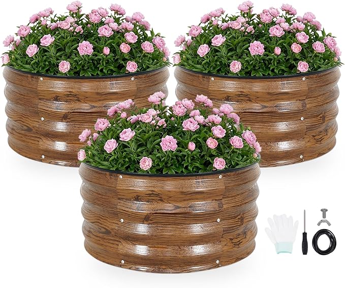 INNO STAG 3 Pcs Round Galvanized Raised Garden Bed — 2×2×1ft Planter Box by INNOSTAGE