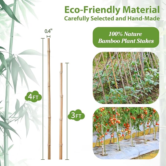 Plant Stakes, 4FT Natural Bamboo Garden Stakes, Bamboo Sticks - Image 2