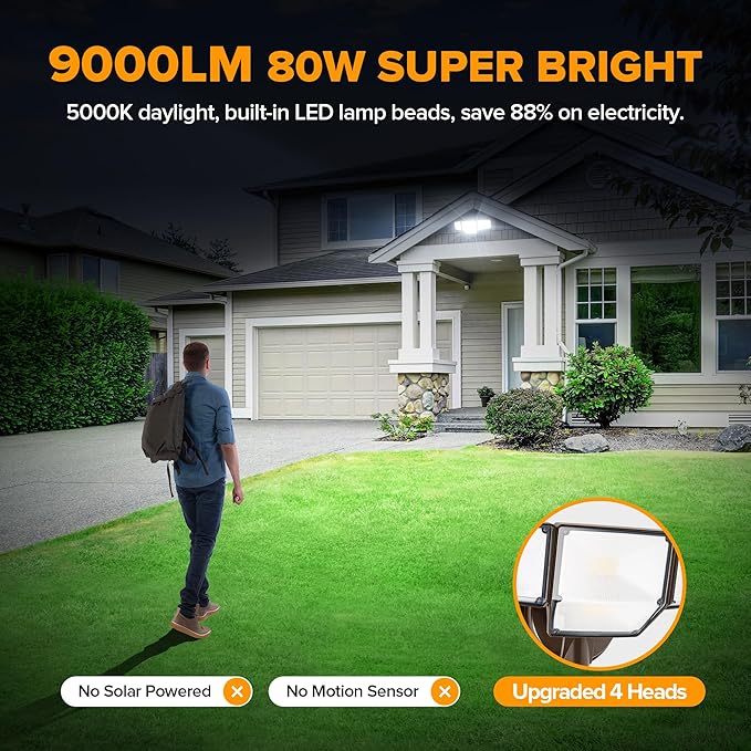 LUTEC 80W Dusk to Dawn Flood Lights Outdoor, 9000LM Super Bright LED Security - Image 2