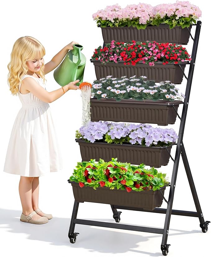 VECELO 5-Tier Vertical Garden Bed, Freestanding Elevated Raised Garden Planter by VECELO