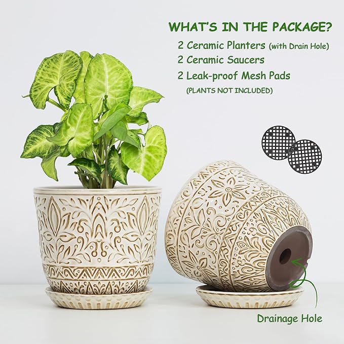 Gepege 6 Inch White Ceramic Planter, Plant Pot - Image 3