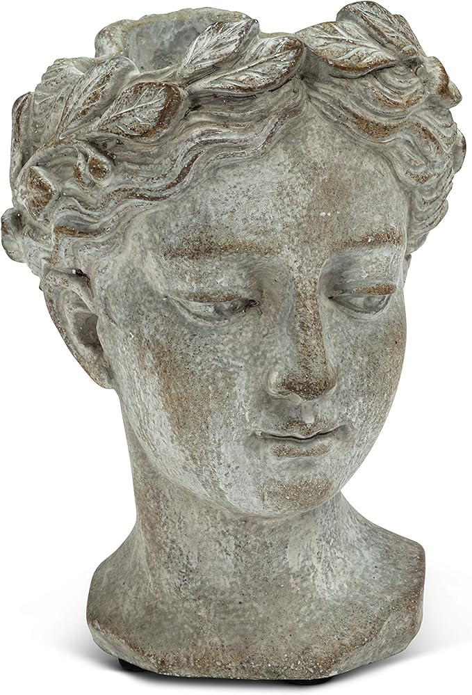 Abbott Collection Goddess Head Planter – Extra Small Cement Indoor and Outdoor by AbbottCollection