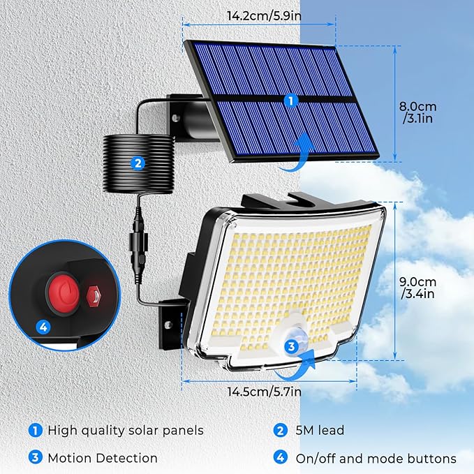 Peasur 6 Pack Solar Motion Lights Outdoor, 318 LED Solar Security Light - Image 7