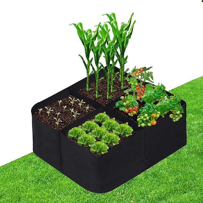 CJGQ Fabric Raised Garden Beds Outdoor, 2X2 Ft 4 Grids Plant Grow Bags by CJGQ