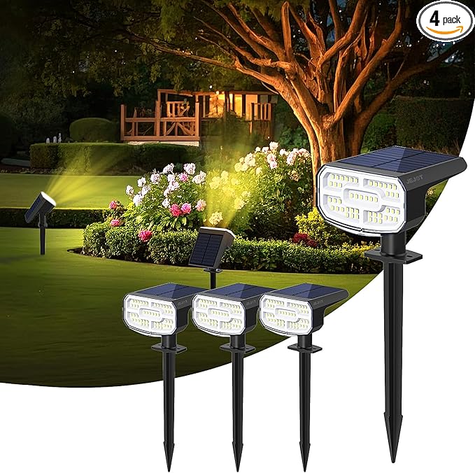 Solar Lights Outdoor Waterproof IP65, Auto On/Off, 2700K 2 Lighting Modes by JEJOT