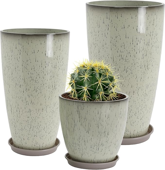 24/21/12 Inch Large Plastic Planter, Lightweight Ceramic-Look Tall Planters by Neoaider