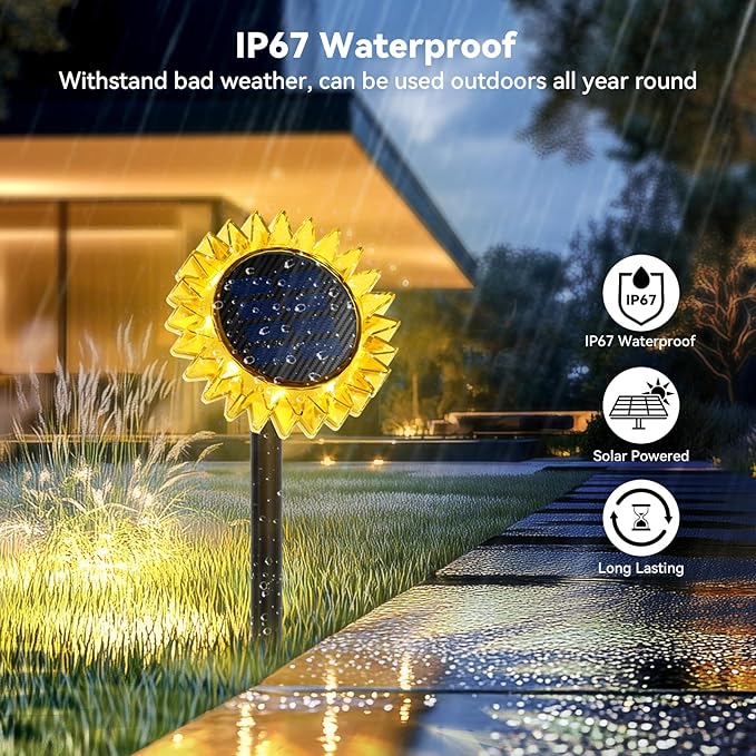Outdoor Solar Lights, 6 Pack Led Solar Sunflower Lights, Stake/Wall 2-in-1 - Image 6