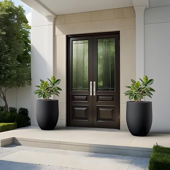 Kante Tall Concrete Planter, 21.7-Inch Height Black Large Indoor Outdoor Plant - Image 4