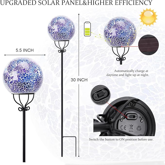 VCUTEKA Solar Outdoor Lights Garden Decor Mosaic Solar Garden Lights Waterproof - Image 2