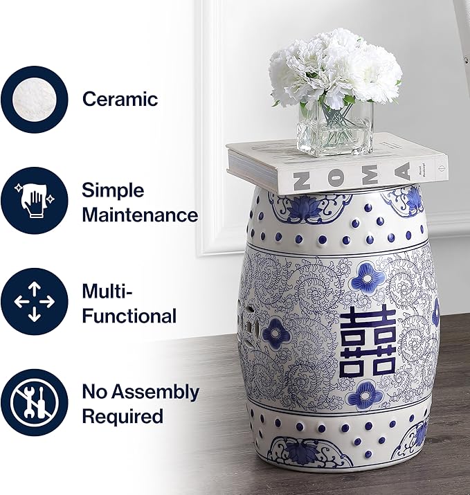JONATHAN Y TBL1013A Double Happiness 18" Chinoiserie Ceramic Drum - Image 6