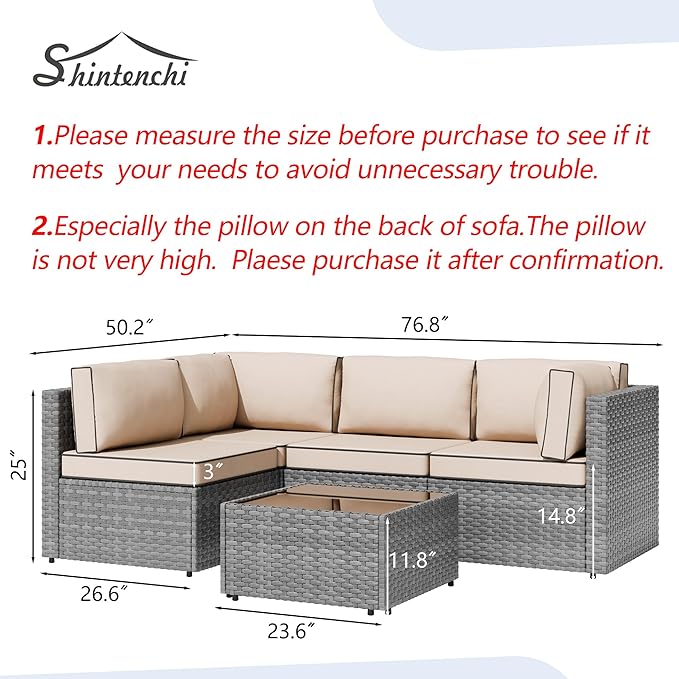 Shintenchi 5 Pieces Outdoor Patio Furniture Sets, Patio Sectional Sofa Couch - Image 6
