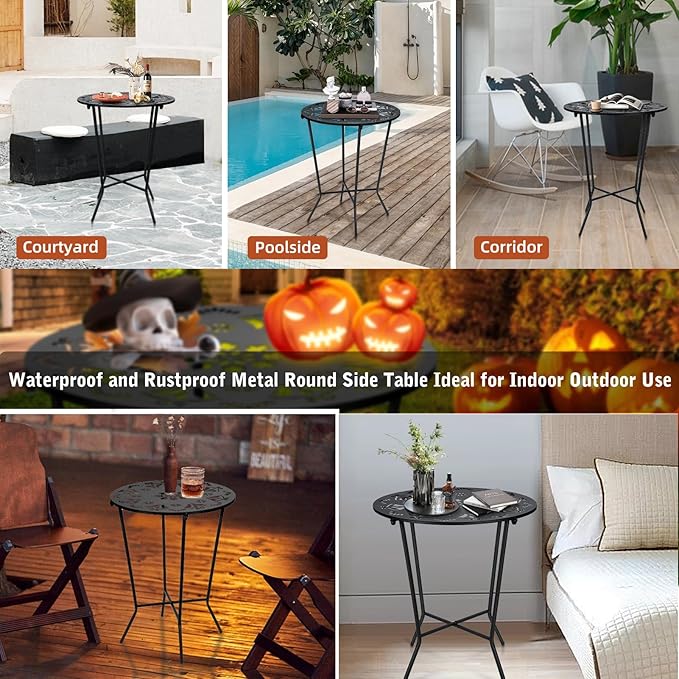 25" Height Side Table, 18inch Round Metal Outdoor Patio Bistro Table, Weather - Image 4