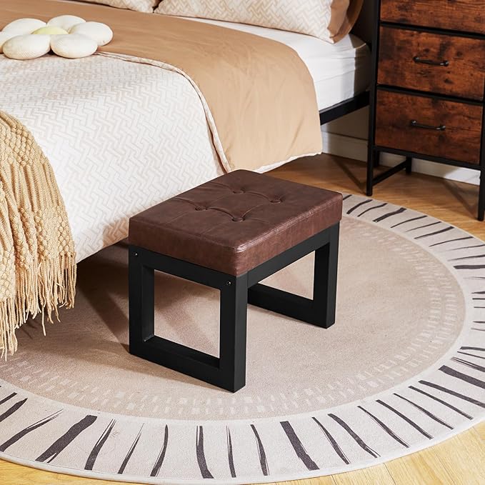 IBUYKE 16 Inch Small Foot Stool Ottoman, Rectangle PU Faux Leather Foot Rest - Image 8