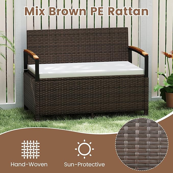 RELAX4LIFE Wicker Outdoor Storage Bench - Image 4