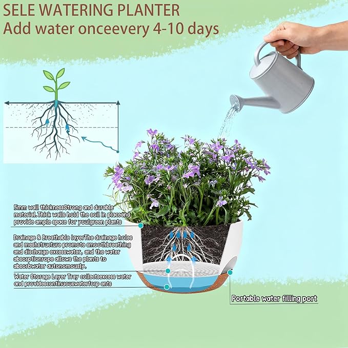 Set of 4-8 Inch Self Watering Hanging Planters - Image 9