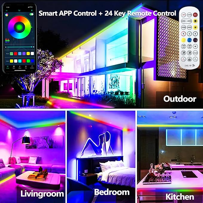 100FT Outdoor LED Strip Light Waterproof, IP68 Outside RGB+IC Light Strip - Image 2