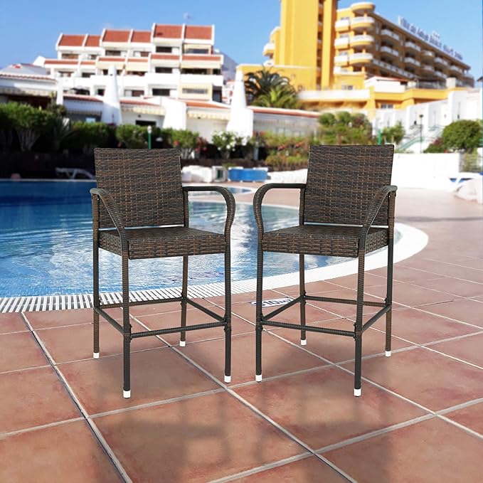 SUPER DEAL Upgraded Wicker Bar Stool Chairs Outdoor Backyard Rattan Chair - Image 4