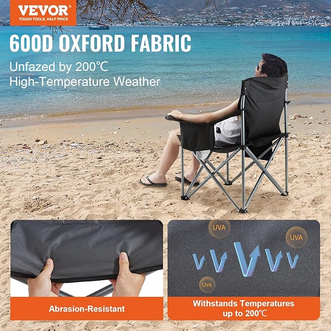 VEVOR Oversized Camping Folding Chair, Portable Heavy Duty Outdoor Quad Lumbar - Image 4