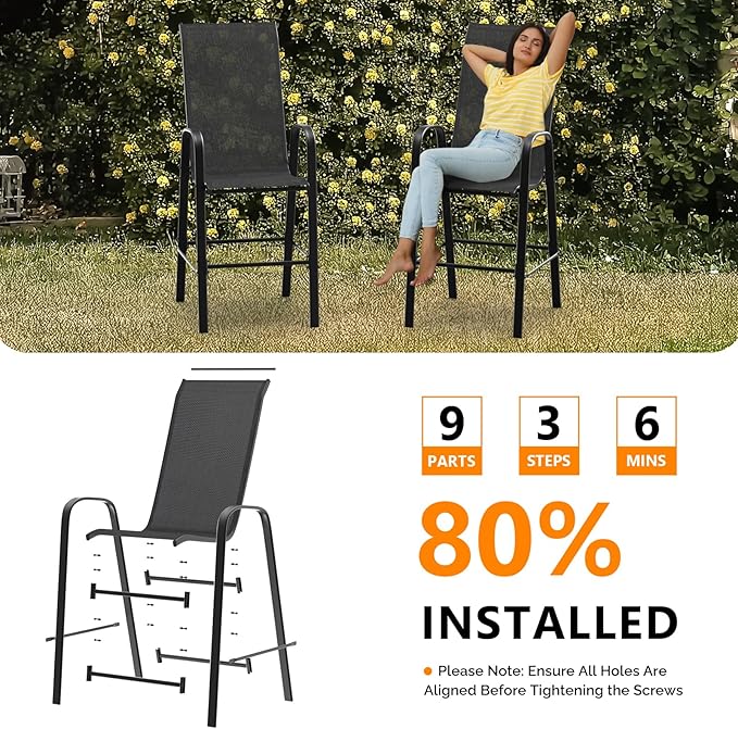 VINGLI Outdoor Bar Chairs Set of 8 – Stackable Outdoor Bar Stools - Image 7
