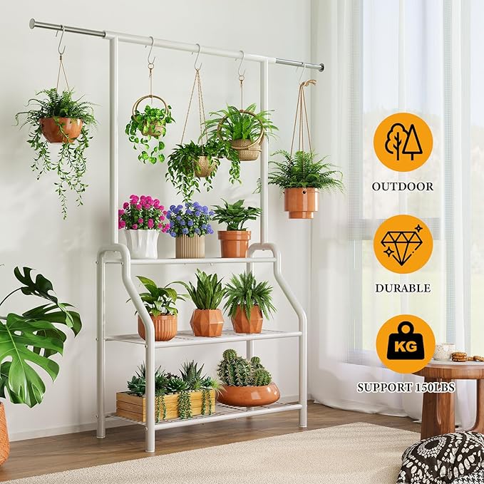 Plant Stand Indoor Outdoor, 3-Tier Heavy Duty Metal Hanging Plant Shelf - Image 5