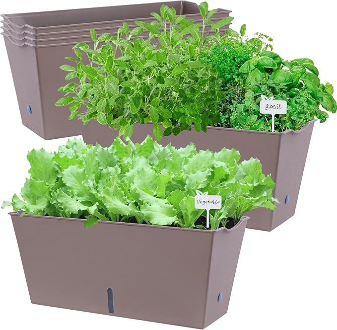 Window Box Planter 6 Pcs, 16.5 Inches Self Watering Rectangle Flower Plant Pots by Oliz