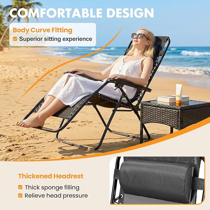 NEWBULIG Zero Gravity Chair Set of 2, Lounge Chair Folding Portable Adjustable - Image 4