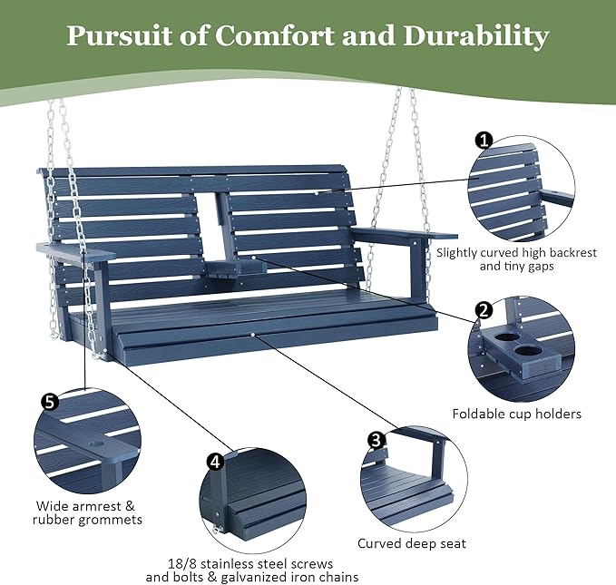 Poly Lumber 2-Seat Porch Swing, HIPS 4.5-Feet Bench Swing - Image 5