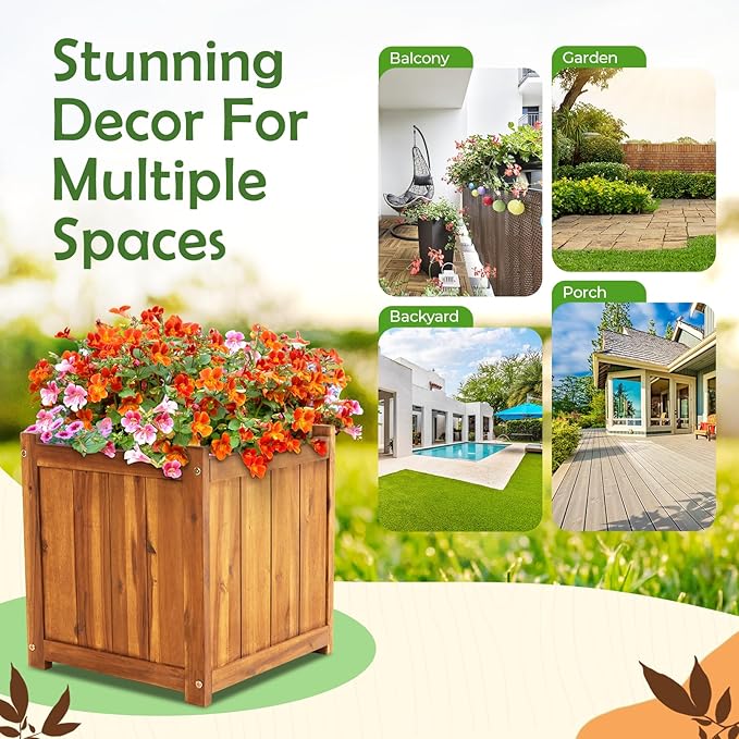 Idzo Set of 2 Hardwood Outdoor Flower Box, Durable Acacia Wood Flower Boxes - Image 8