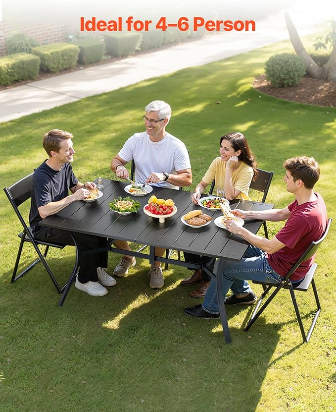 VEVOR Outdoor Patio Dining Table, 59 inch Long Rectangular Metal Steel Slat - Image 2
