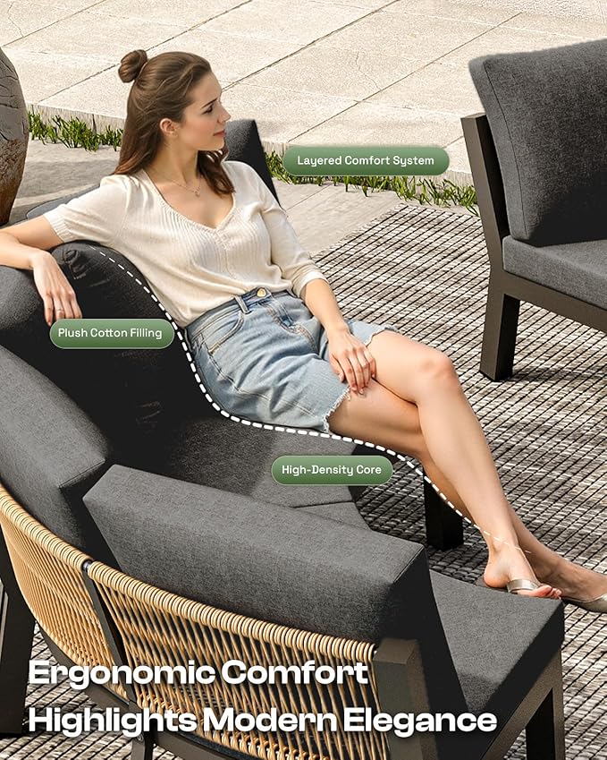 Outdoor Aluminum Patio Furniture Set, 7 Piece Curved Outdoor Sectional Sofas - Image 5