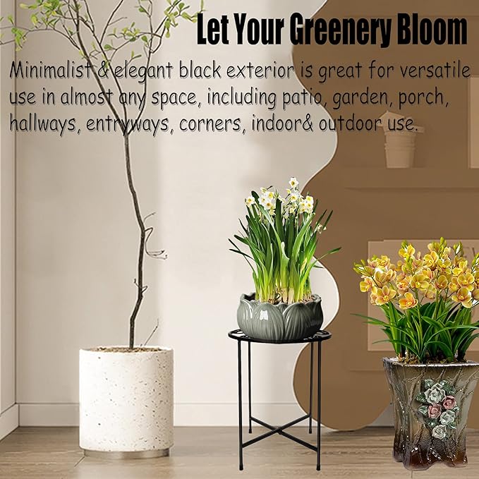 Plant Stand, Retro Design Round, Rust-Proof Coated Metal Pot Stand - Image 2