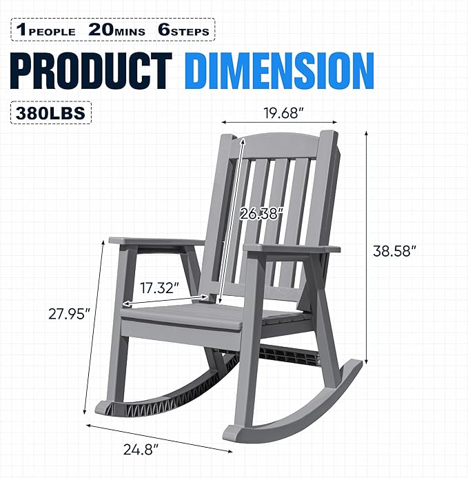 Devoko PP Material Rocking Chair Outdoor Indoor All Weather High Back Patio - Image 3