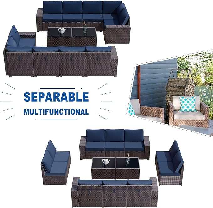 Kullavik 12 Pieces Outdoor Patio Furniture Set PE Wicker Rattan Sectional Sofa - Image 4
