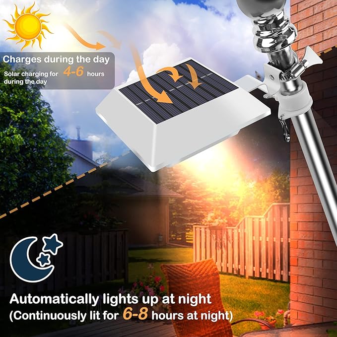 Solar Flag Pole Light, Bright White 6000k Flagpole Light Upgrade Solar Powered - Image 5