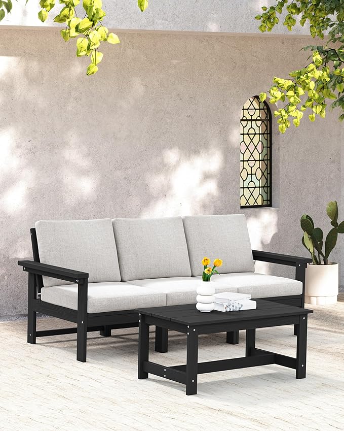 SERWALL HDPE Patio Sofa Set, 4-piece Sectional Outdoor Furniture Set, All - Image 7