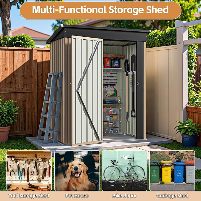Greesum 5×3FT Outdoor Storage Shed, Metal Patio Storaged Sheds - Image 5