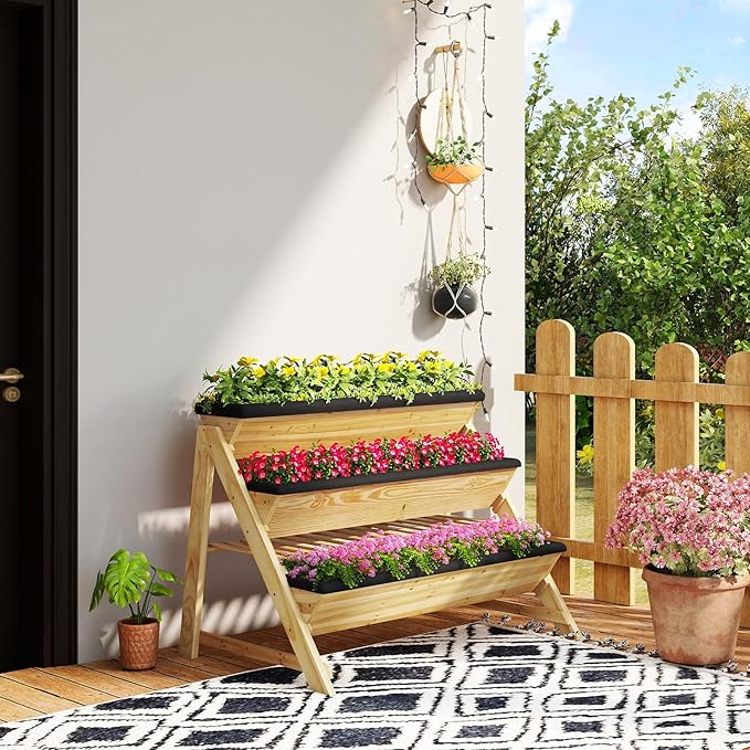 HAPPYGRILL 3-Tier Wooden Raised Garden Bed, Elevated Planter Box Kit - Image 2