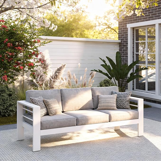 Kiss the Water Outdoor Couch Aluminum Patio Furniture Sofa, 3 Seat All-Weather by KisstheWaterPatioTool