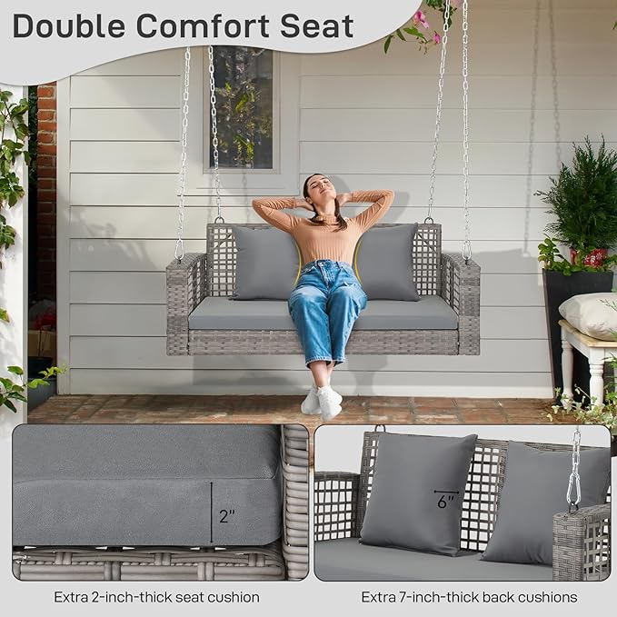 Outvita Porch Swing, 4FT Hanging Outdoor Porch Swings - Image 5