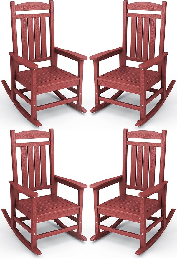 KINGYES HDPE Outdoor Rocking Chair Set of 4, All-Weather Poly Patio Rocking by KINGYES