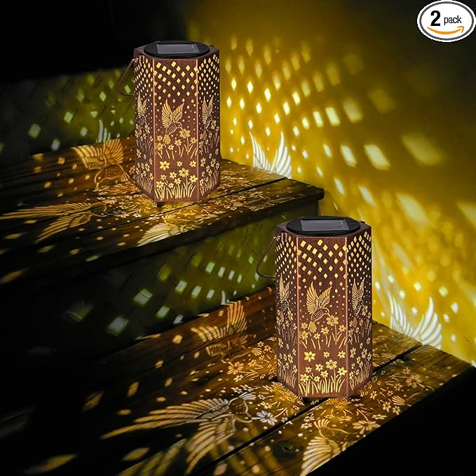2 Pack Hummingbird Solar Lanterns Outdoor Waterproof by Eandisom